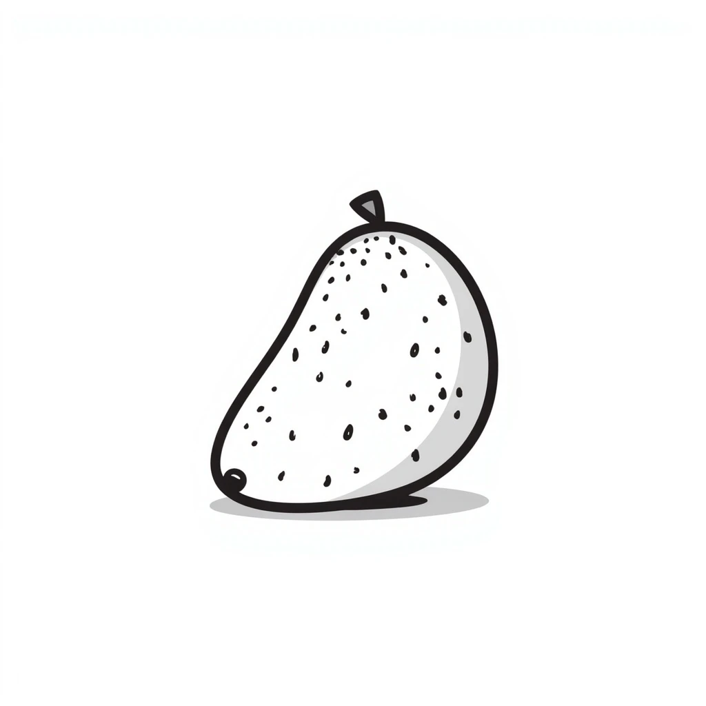 a black and white doodle of a mango emoji