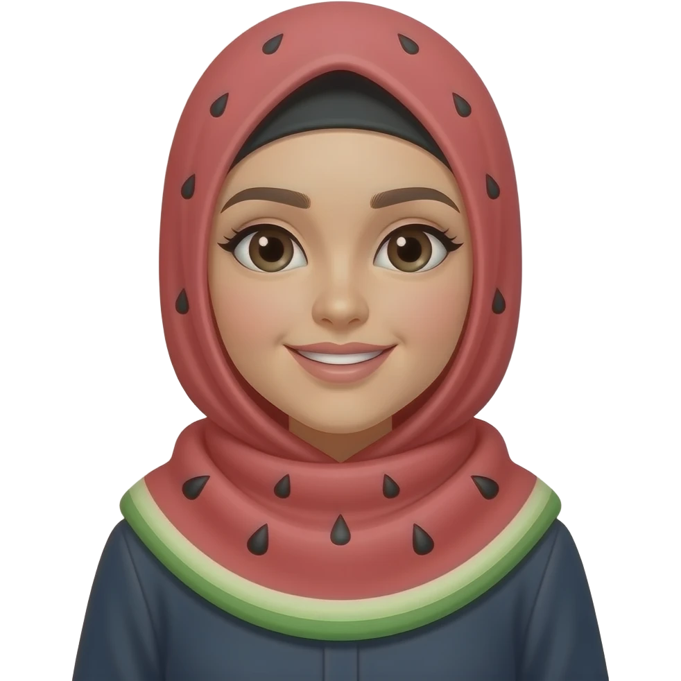 A hijabi wearing a scarf in watermelon colours emoji