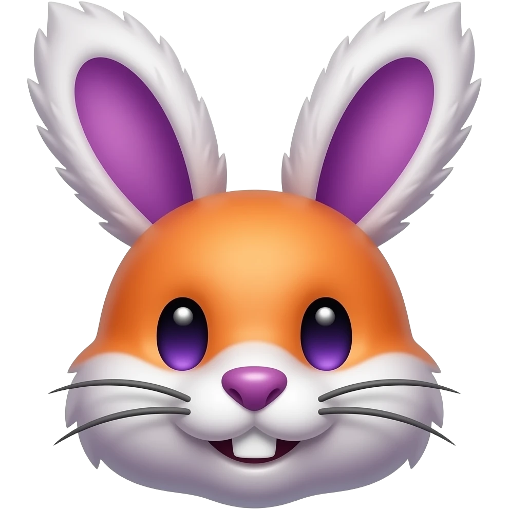 Orange half purple rabbit face with earhole fluff emoji