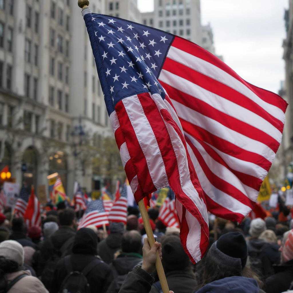 upside down American flag, realistic and somber, red, white, and blue, no cartoon look, no clouds, serious protest, no text, minimal background emoji