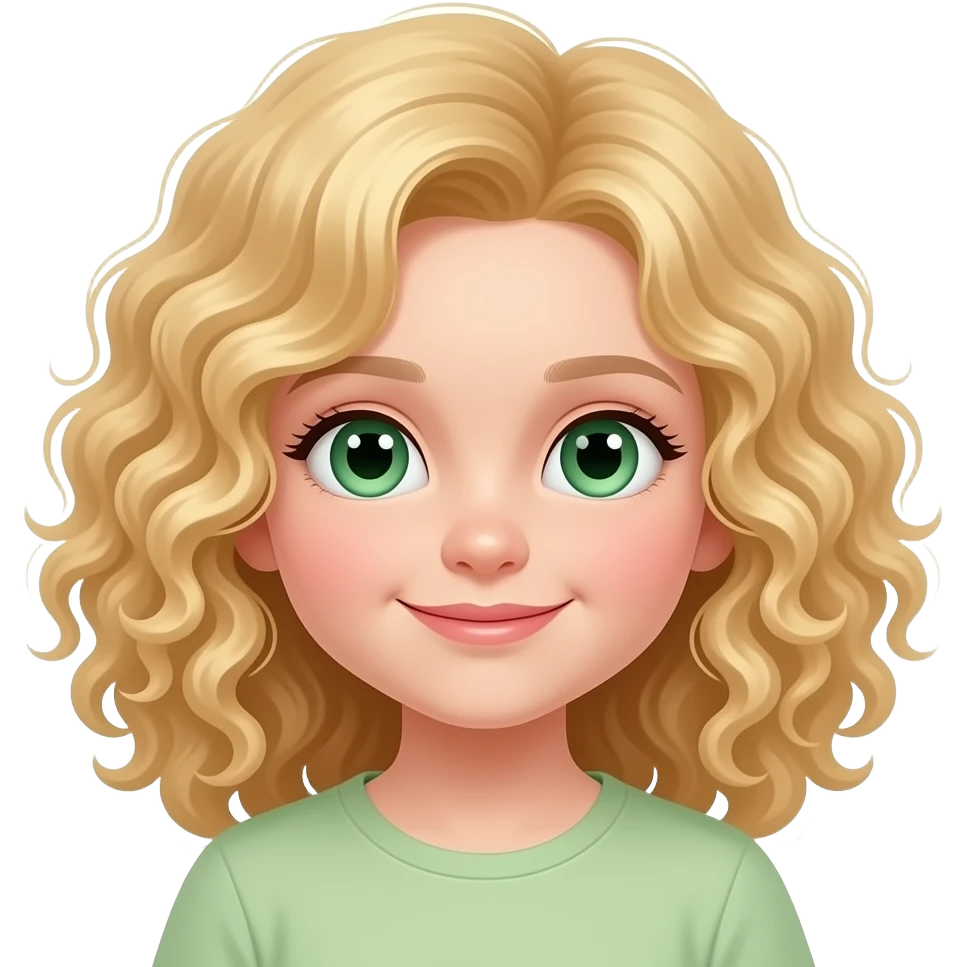 Niña pequeña rubia con el pelo muy rizado y los ojos verdes emoji