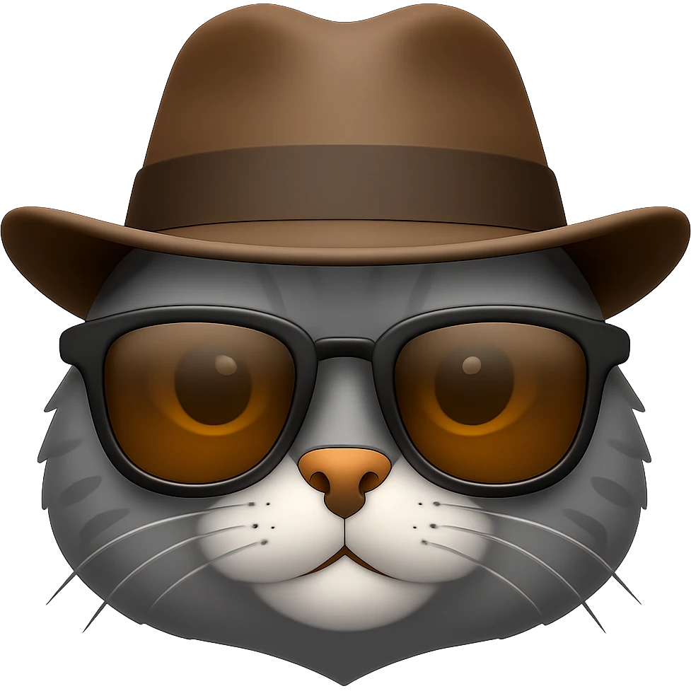 A cat wearing sunglasses and a hat, emoji style emoji