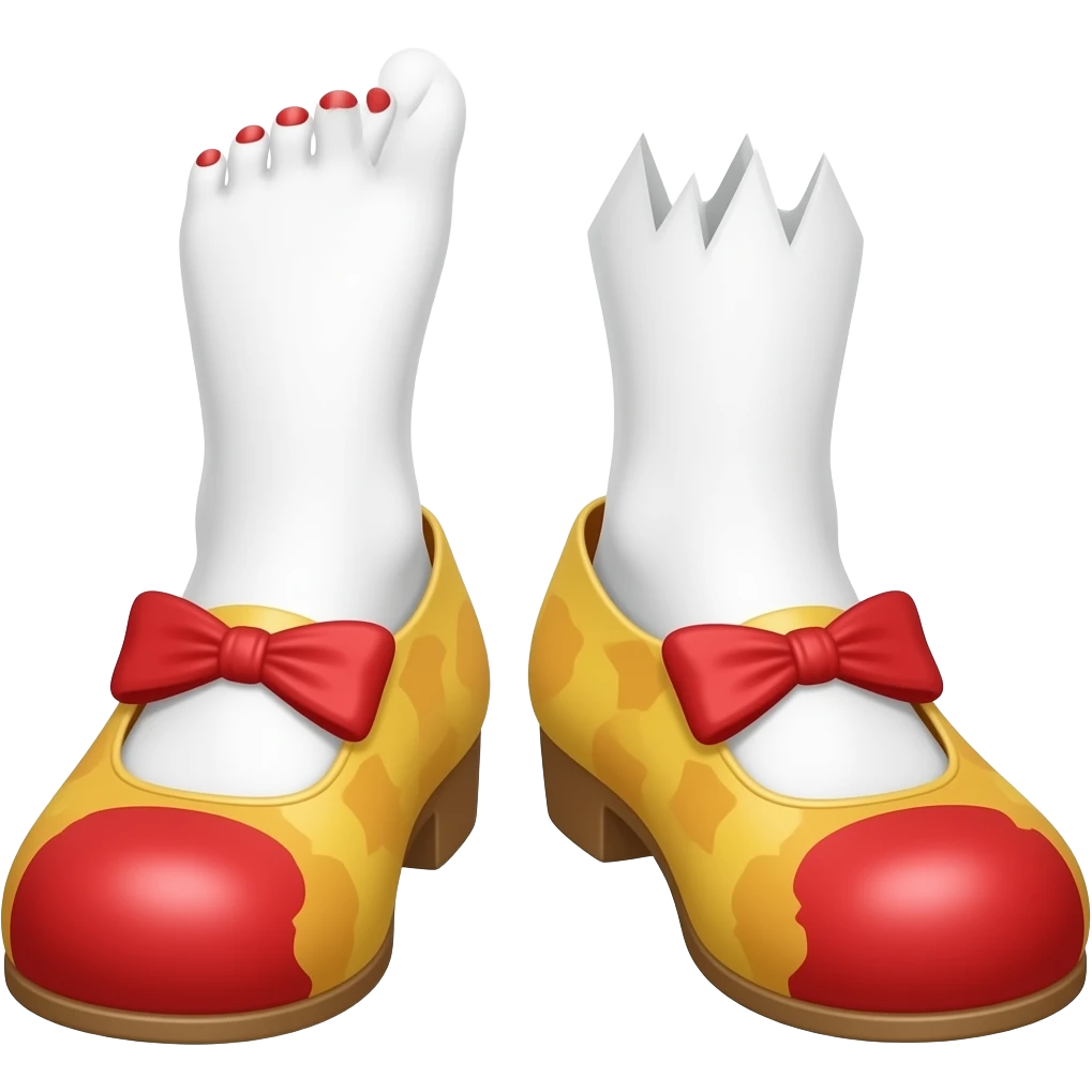 White feet with red toenails ripping of clown shoes emoji