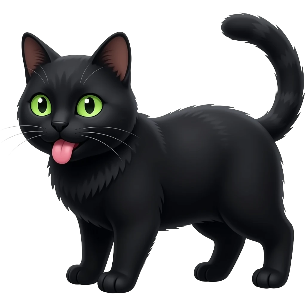 Un gros chat noir aux yeux verts qui est avec sa langue qui faitun side eye emoji