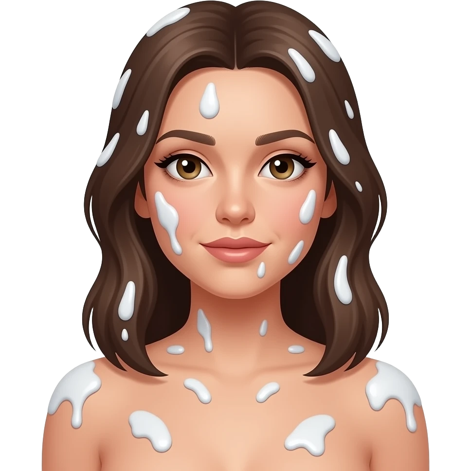 Naked beautiful woman covered in cum emoji