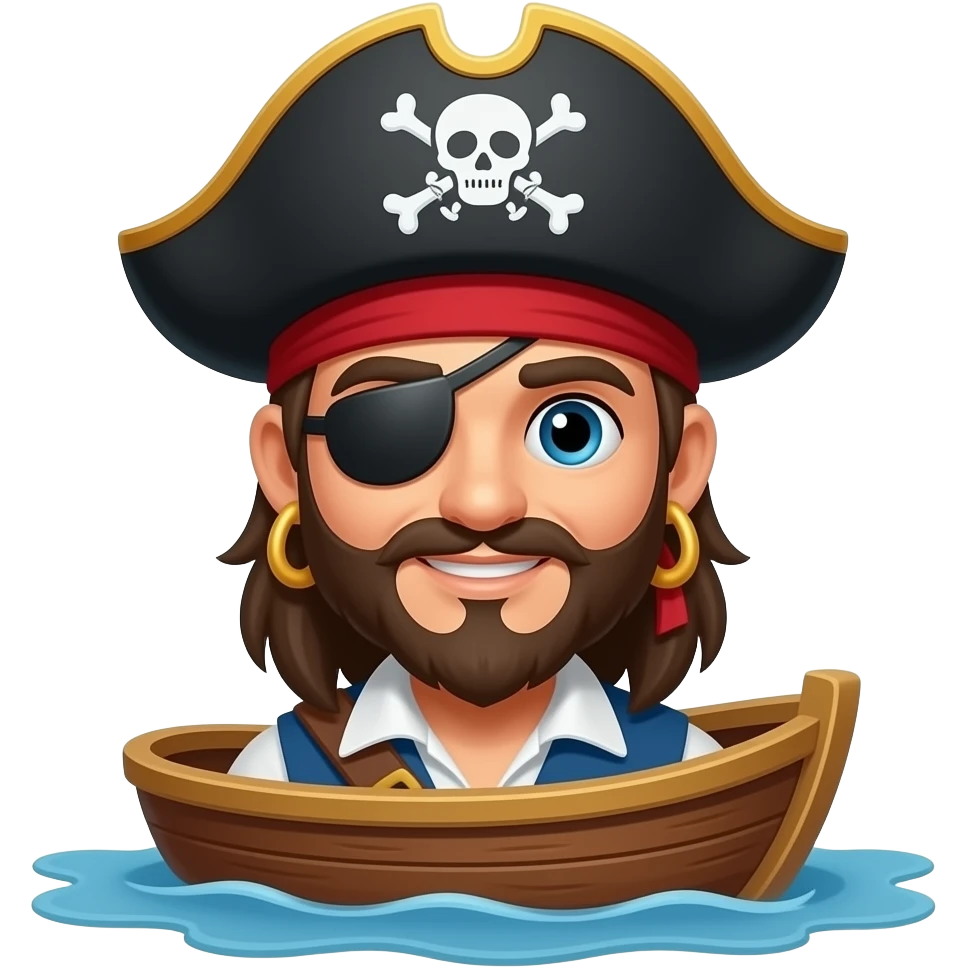 Crie um emoji pirata num barco emoji