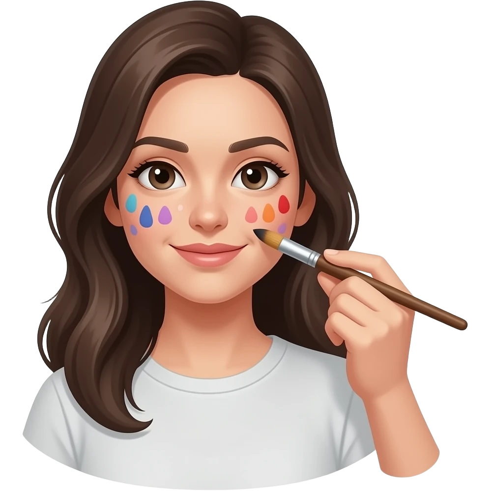 woman painting her face with paint brush, emoji