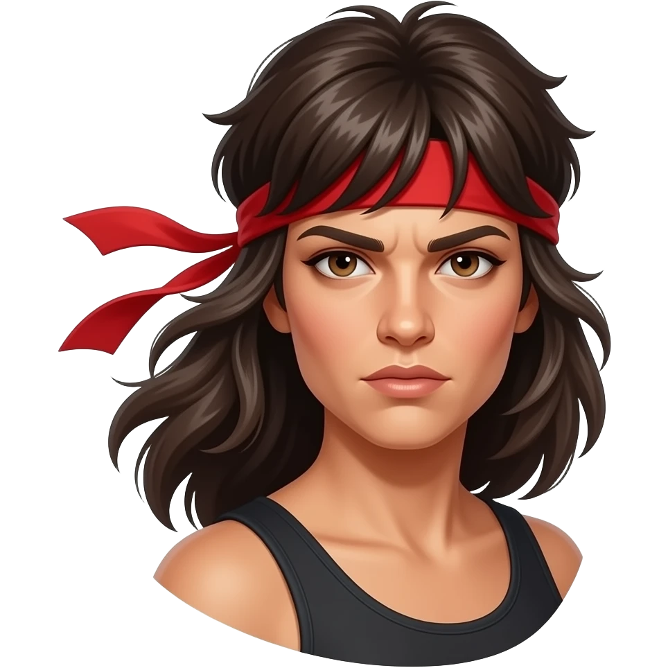 emoji ios femme rambo bandeau rouge autour de la tete qui vole au vent determiné emoji