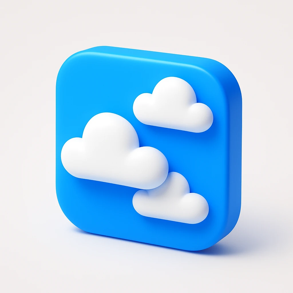 3D blue style sky with dynamic cloud shapes, vivid blue tones, playful and light, no text emoji