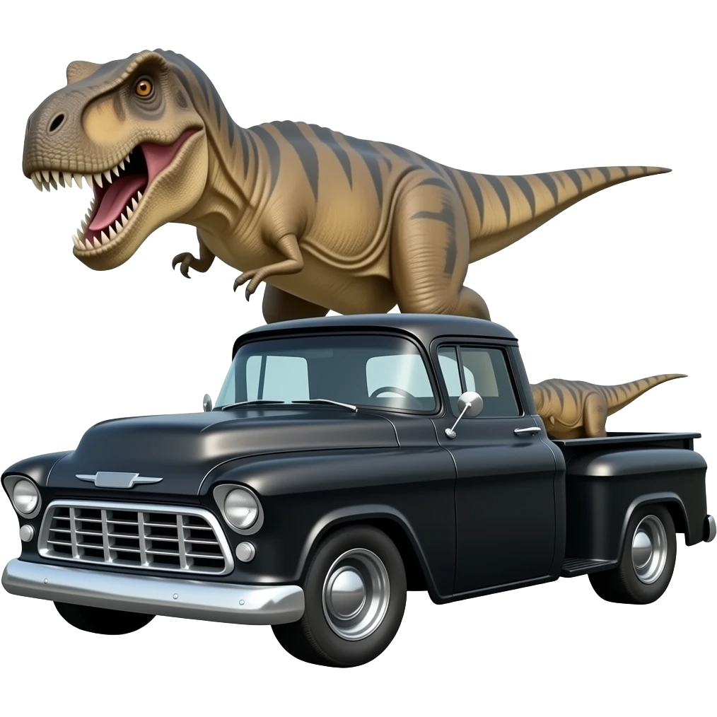 t rex driving black 1955 chevy 3/4 view emoji