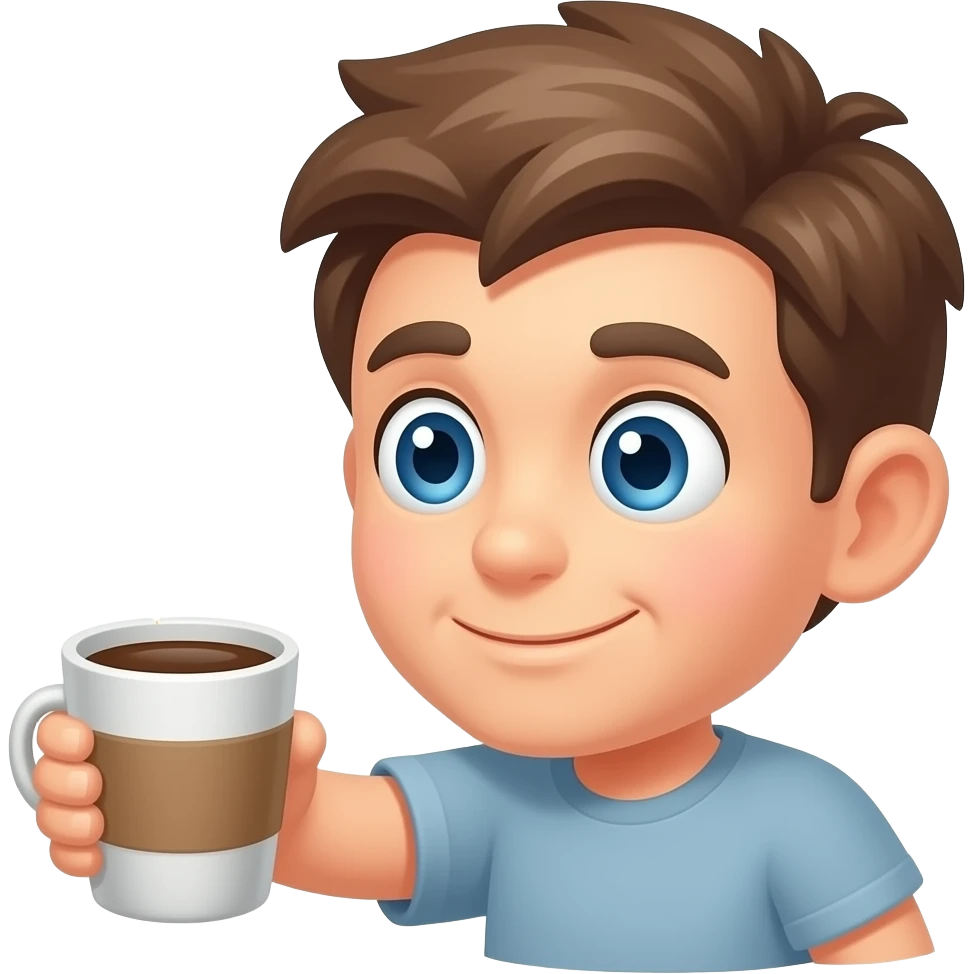 Overcaffeinated chaos → pixel wide-eyed face, shaking, neon sparks, holding coffee emoji