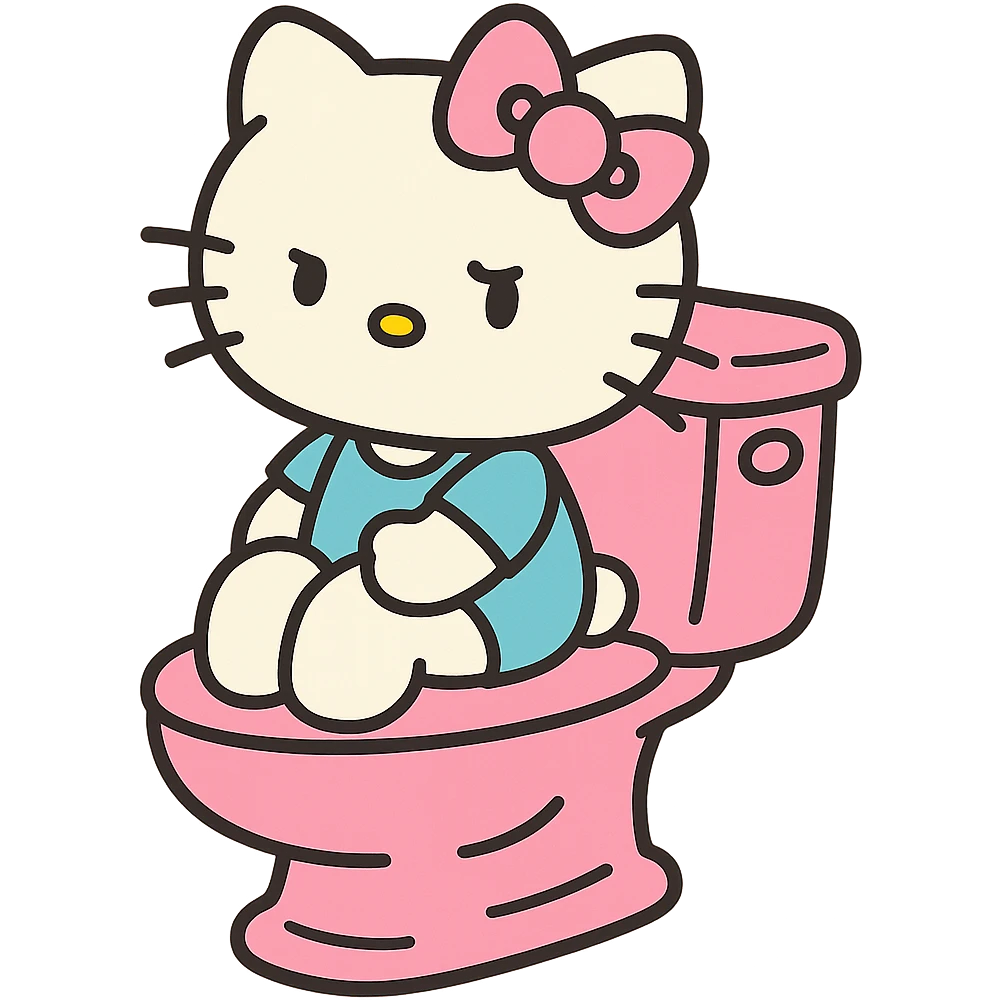 a pink toilet with Hello Kitty sitting, pastel colors emoji