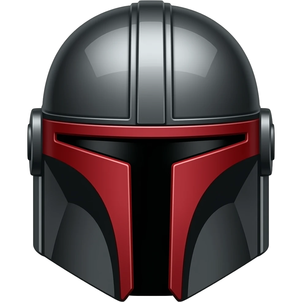 A black Mandalorian helmet with red markings emoji