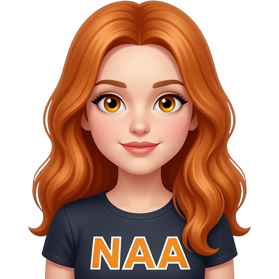 sexy girl with long ginger hair and ginger eyes a top with NAA written on it emoji