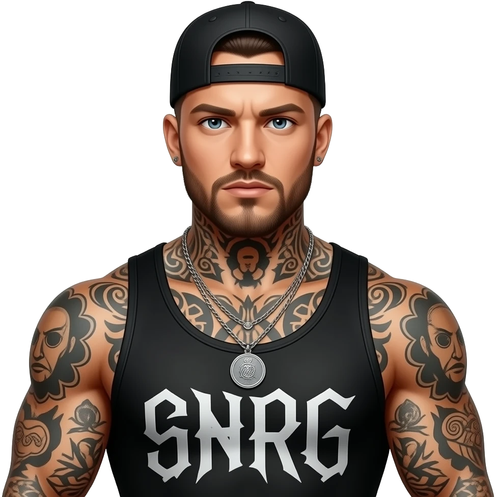 A tough, gang-affiliated person—muscular and covered in tattoos. emoji