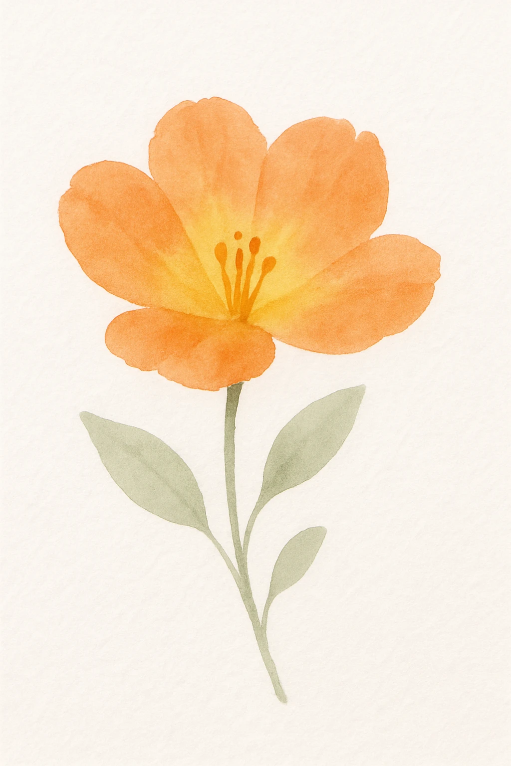 an orange flower with yellow on the inside, soft watercolor style, delicate brush strokes, gentle blending emoji