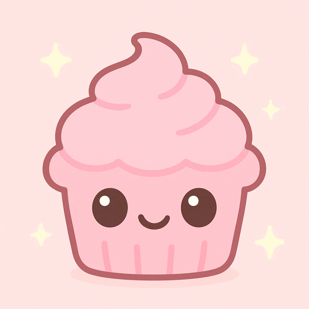 pink cupcake with a happy expression, kawaii style emoji