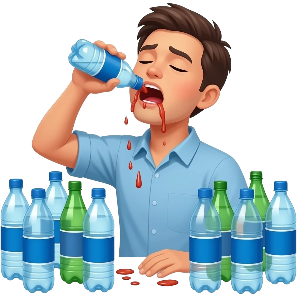 술 잔뜩 먹고 토하는 이모지 배경에 비운 술병 여러개 emoji