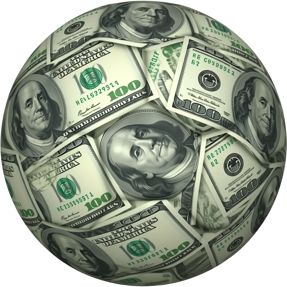 Soccer ball made of money notes emoji