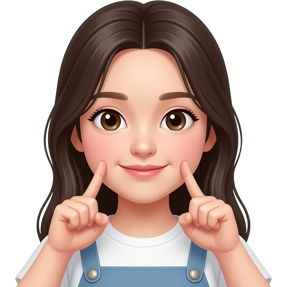 Girl pinching pointer and thumb together but turning each a bit diagonally to make a Korean finger heart emoji