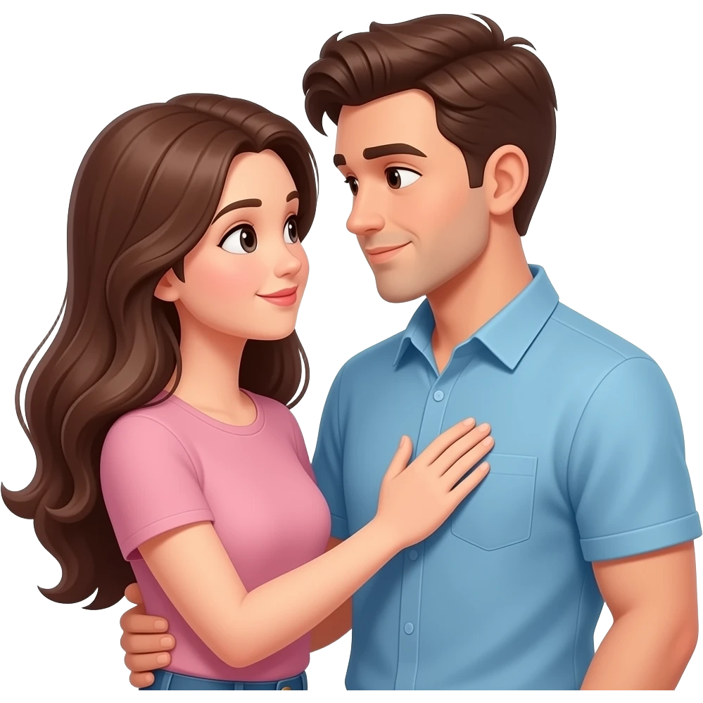 long haired modern lady holding to heart boyfriends hand to her chest looking at each other lovingly emoji