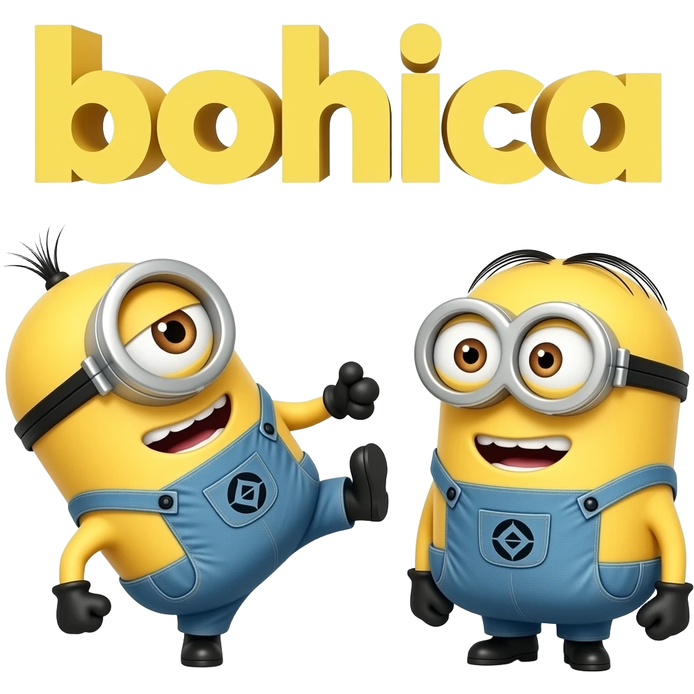 2 Minions 1 bent over second minion Kicking first 1  text bohica emoji