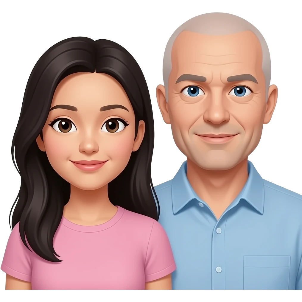 half asian and half white woman long hair with bald white man couple emoji