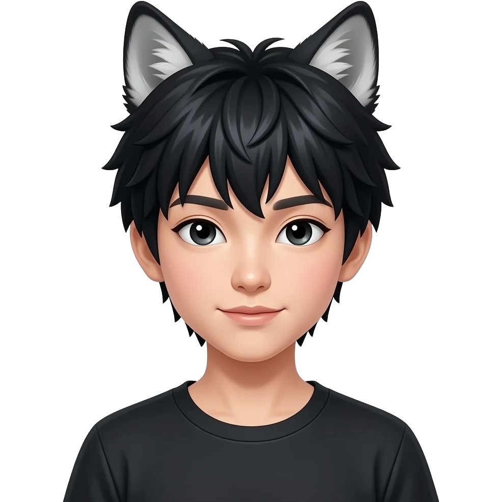 wolf boy black hair human face asian feminine emoji
