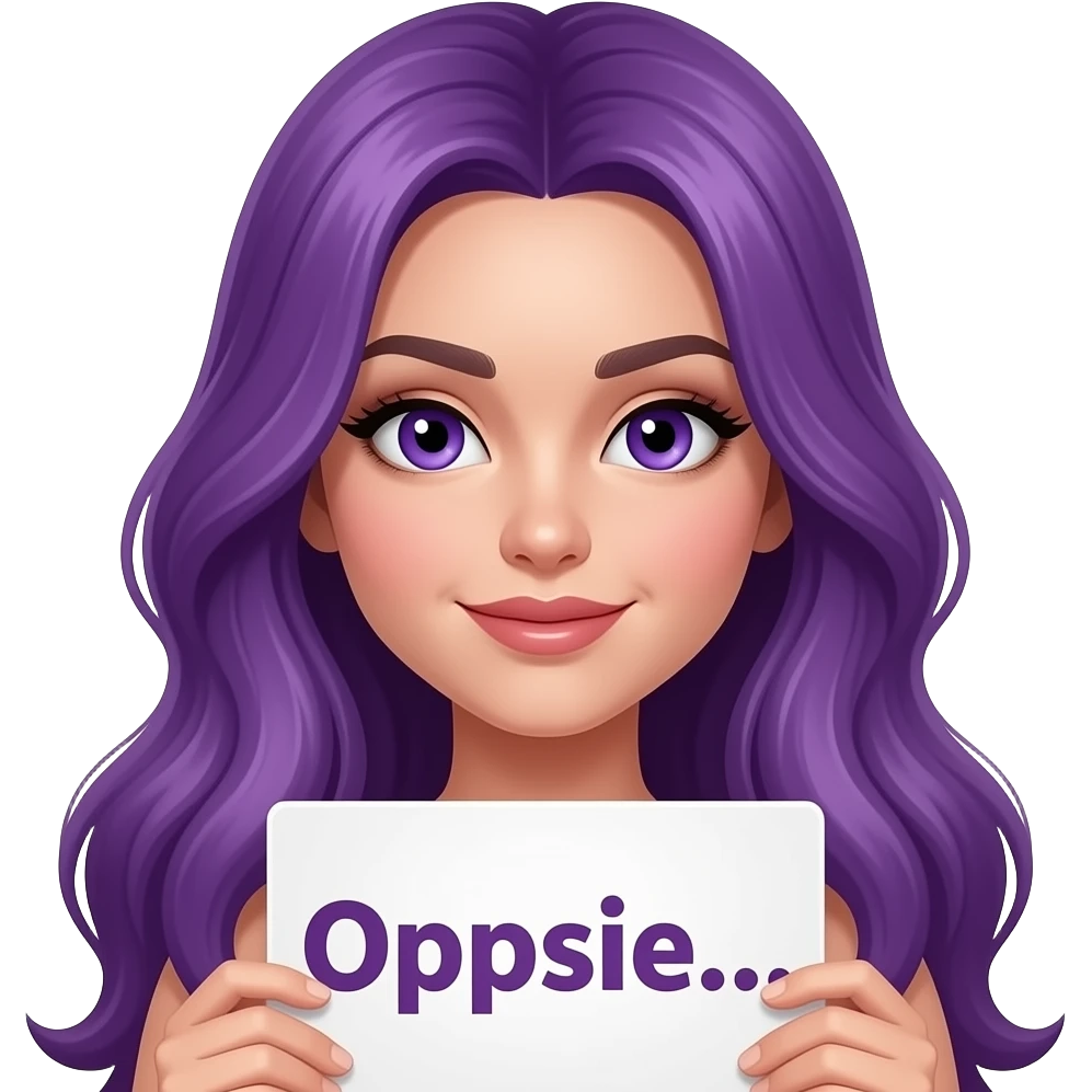 sexy girl with long purple hair and purple eyes holding a Oopsie... sign emoji
