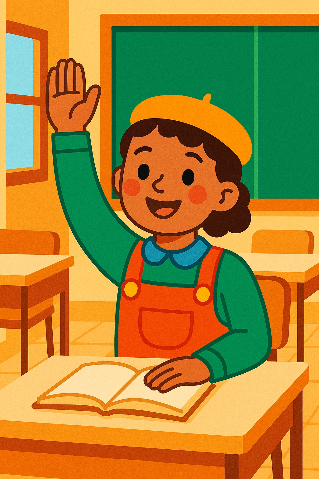 a child raising their hand politely, etiquette theme, vibrant toon style emoji