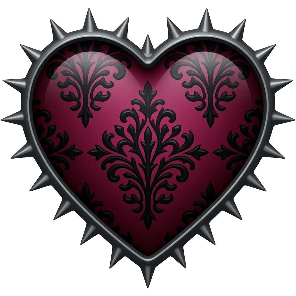 Burgundy Gothic emo edgy cool spiky Heart with black damask pattern emoji