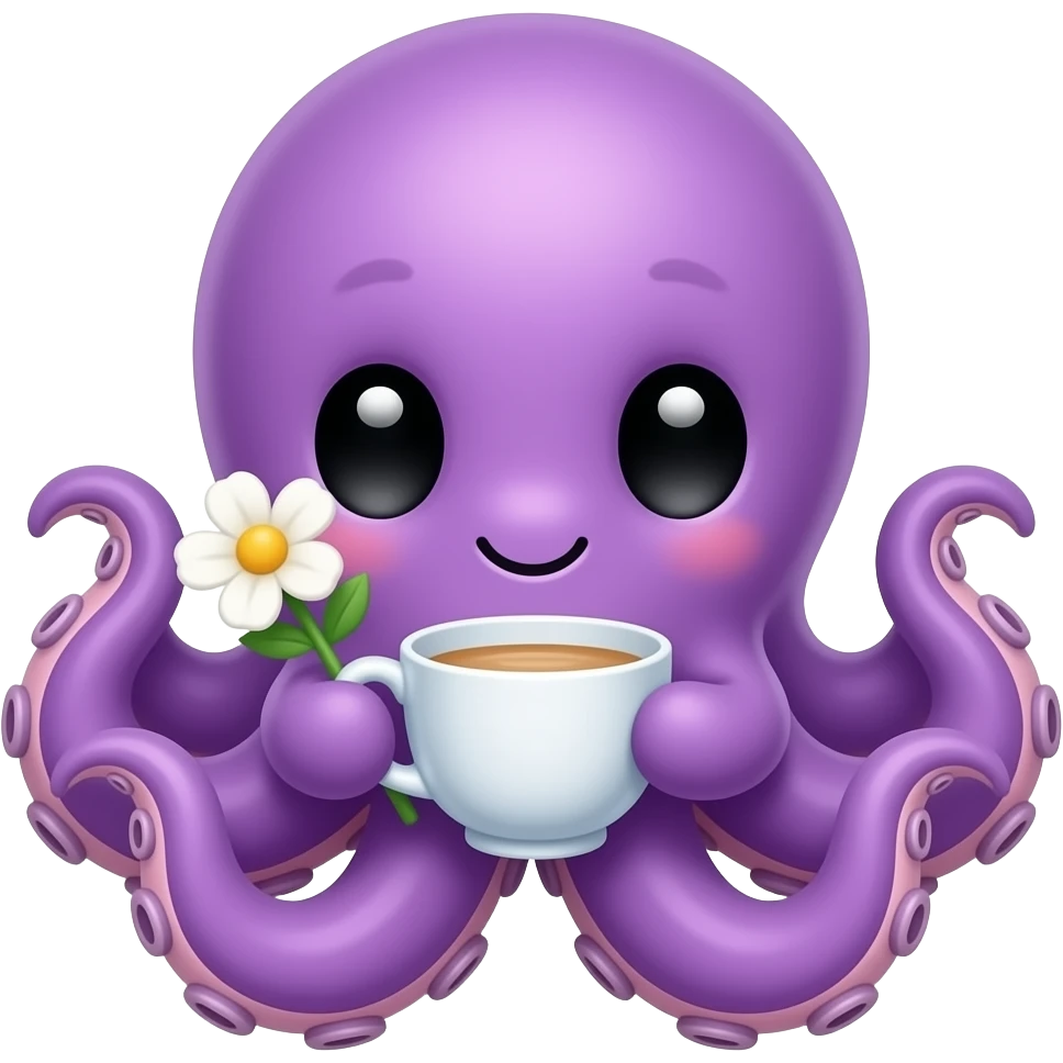 cute purple Octopus with a white flower Teacup emoji