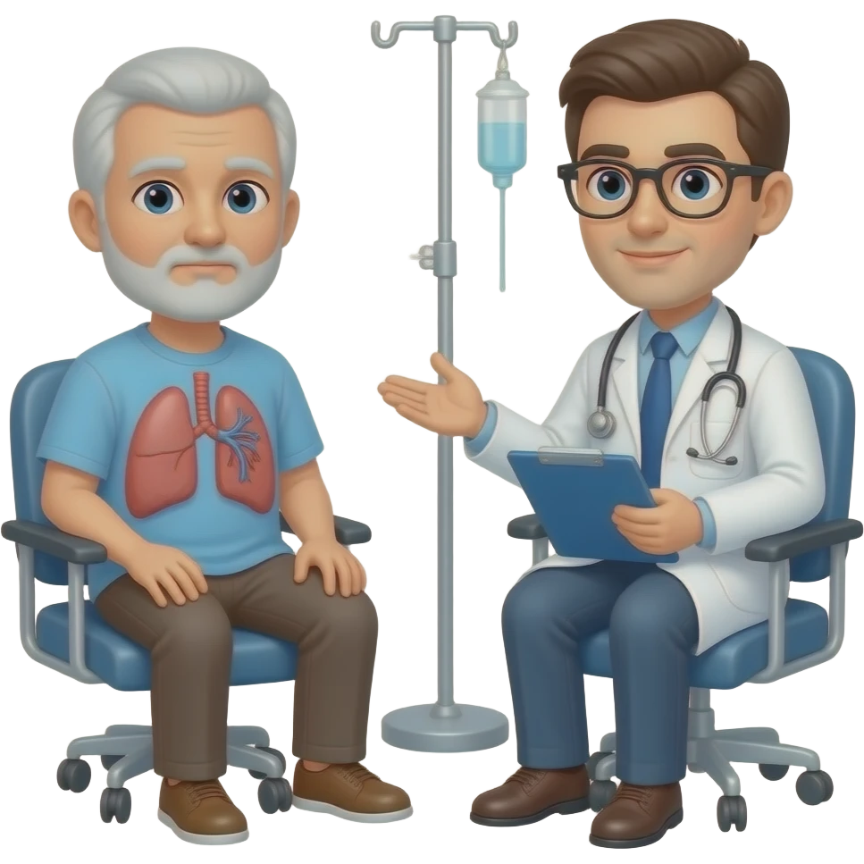 pacienta con enfermedad de pulmón en consulta médica hospitalaria con médico emoji