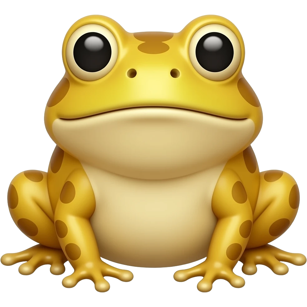 A golden toad symbolizing money facing forward in a flat emoji shape emoji