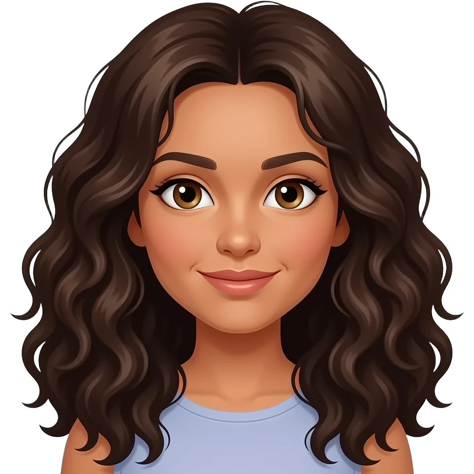 Light brown eyes, dark brown long hair, mixed black and white female, longer wavy curly hair emoji