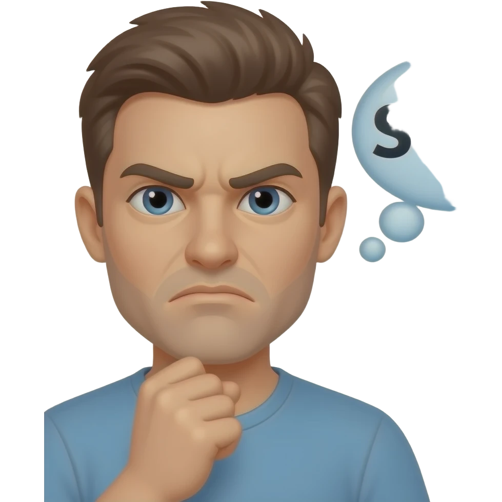Guy with grumpy face, holding her fist up to, just below, her chin with STFU coming out of a word bubble emoji
