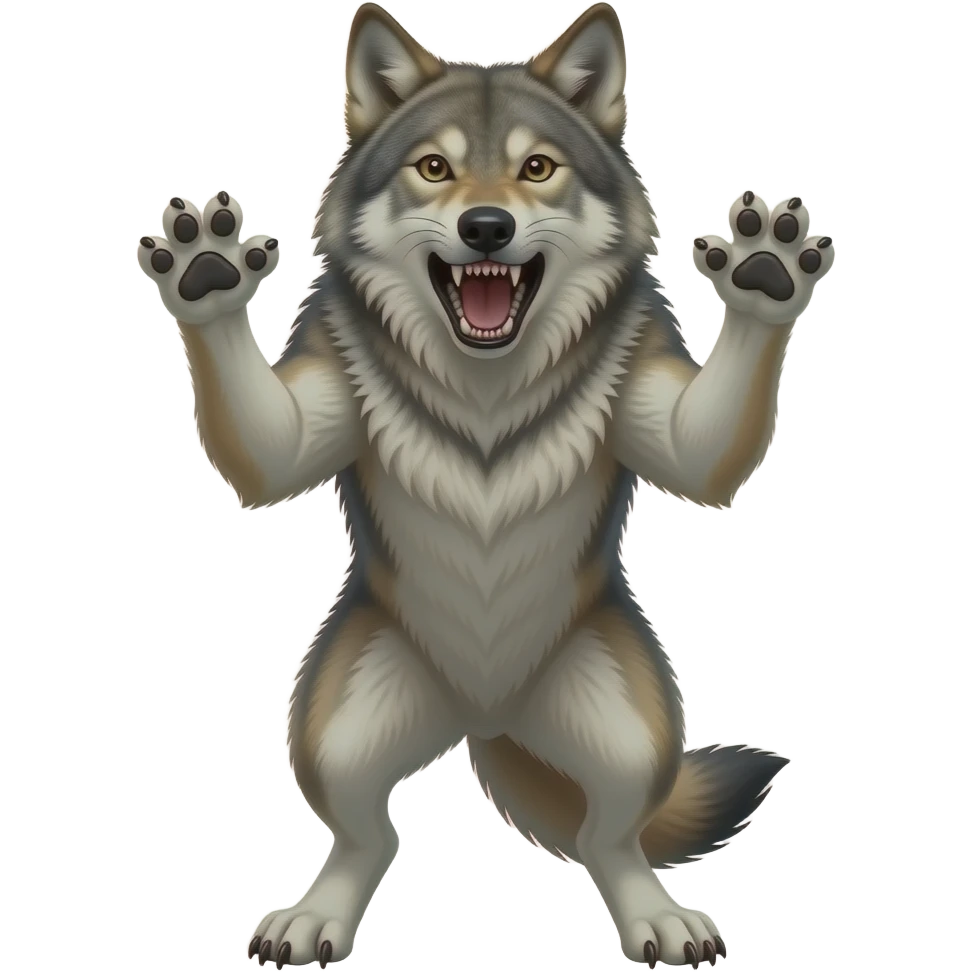 lobo feroz muy realista con las patas arriba, de pie, que haga miedo emoji