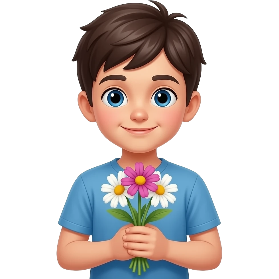 emoji of boy with flowers in has hands emoji