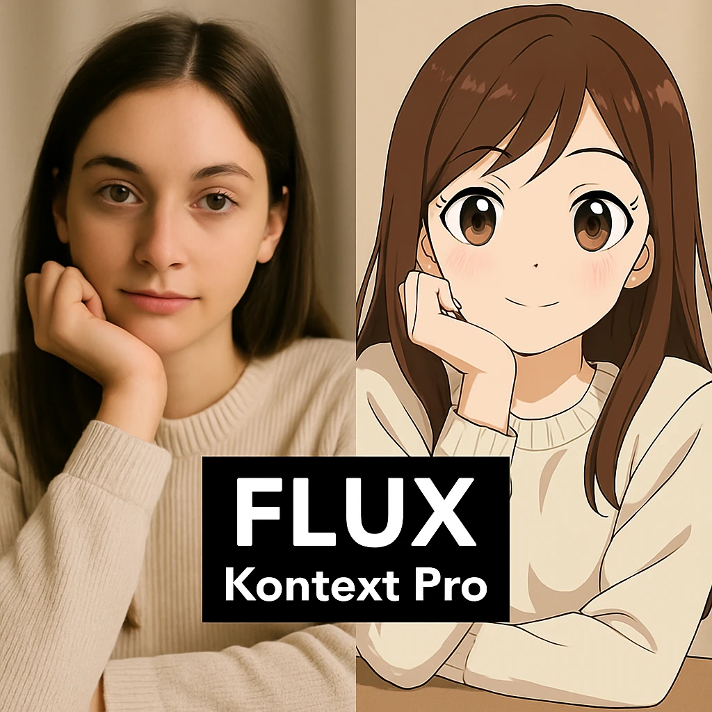 replace the logo with the text of "FLUX kontext pro" without black background just text, keep everything else same emoji