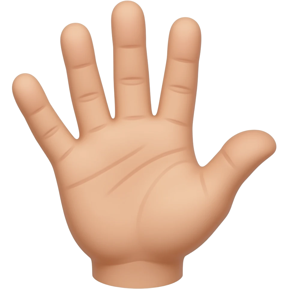 Close-up of a single human hand showing exactly three fingers: index, middle, and ring fingers up. The thumb and pinky (little finger) are curled completely down. Palm facing forward. Cartoon style. emoji
