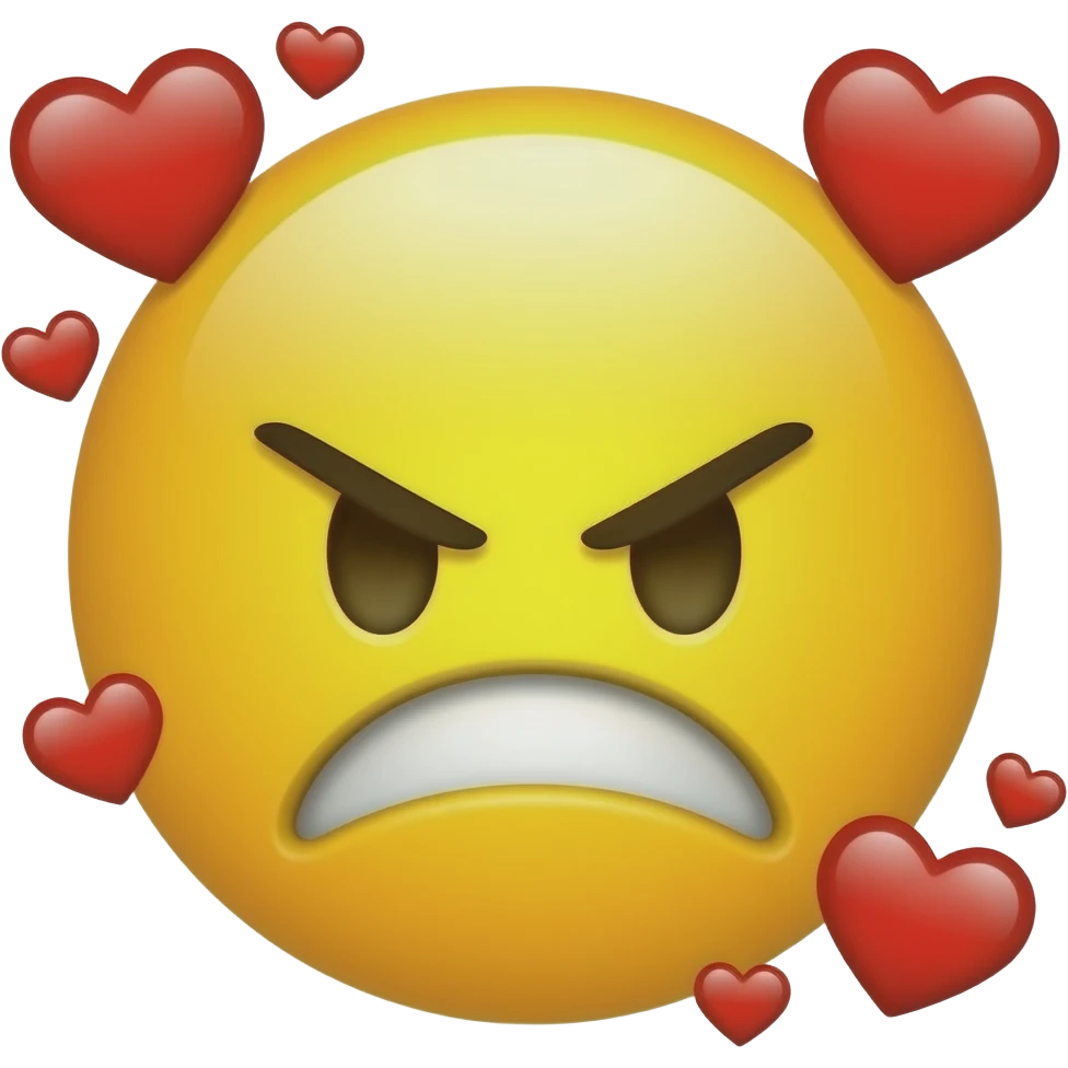 yellow emojis face angry with hearts around it emoji