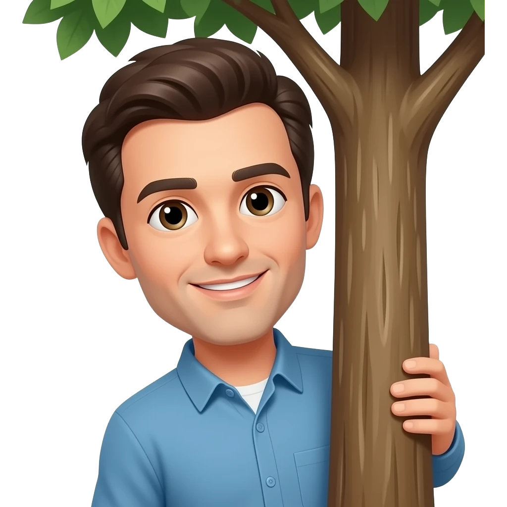 hombre observando detras de arbol emoji