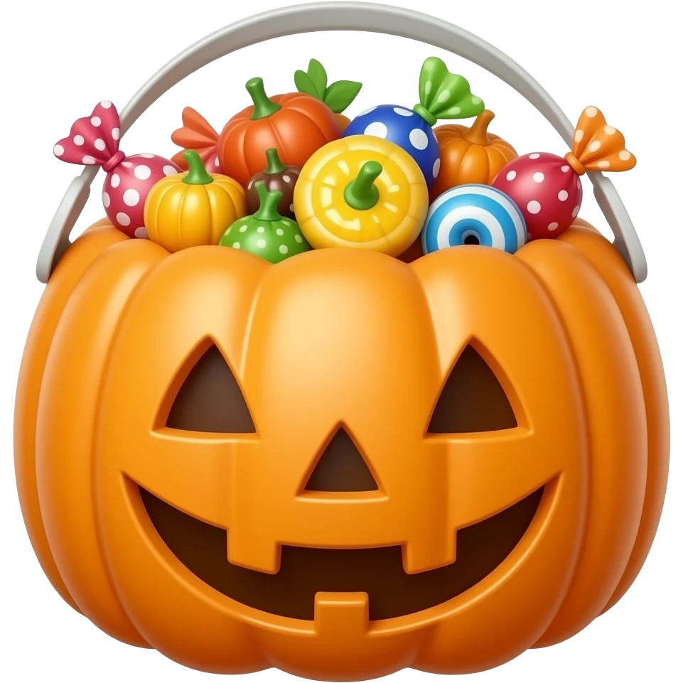 plastic Pumpkin bucket with candies full plastic pumpkin bucket empty emoji