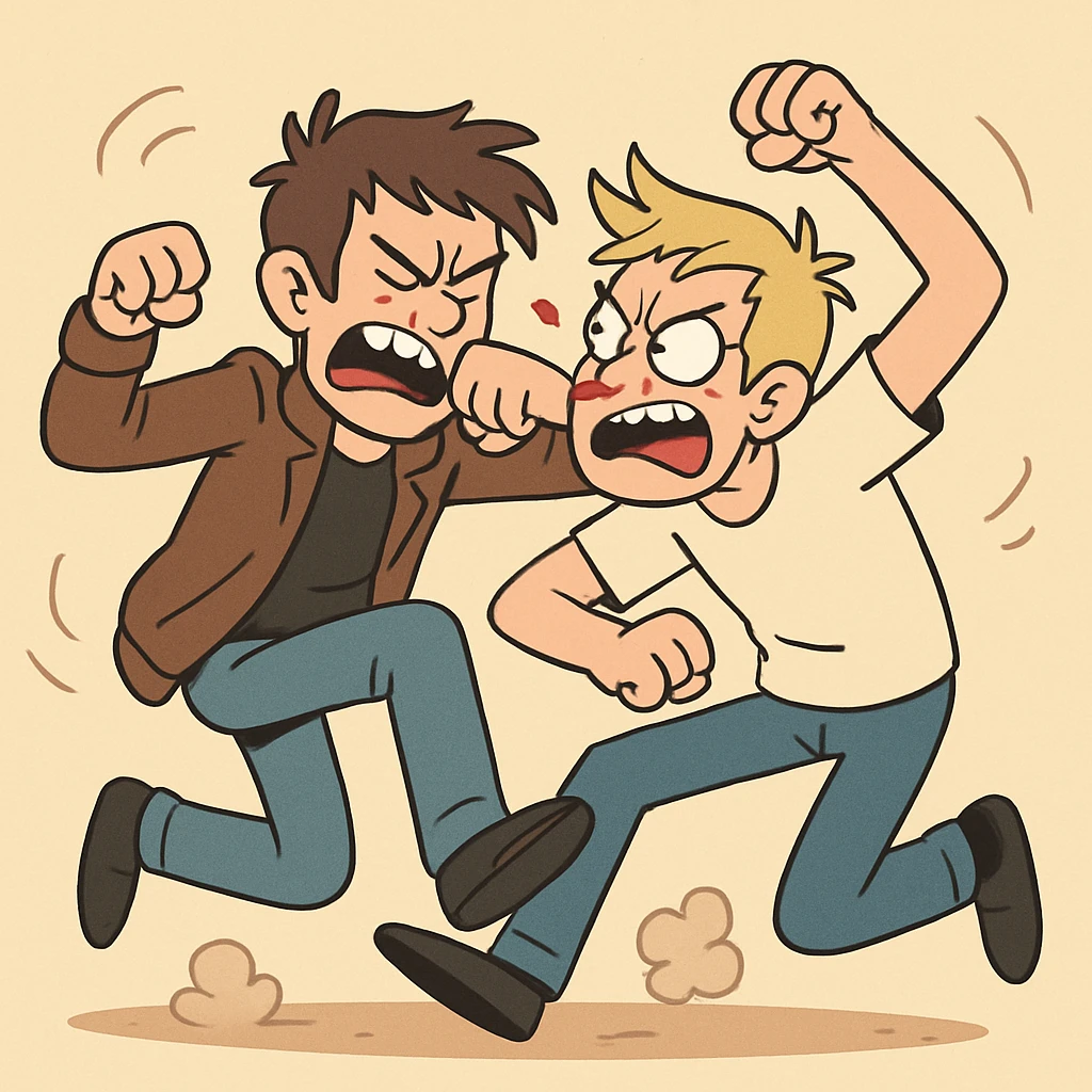 two people brawling, energetic, expressive, cartoon style emoji