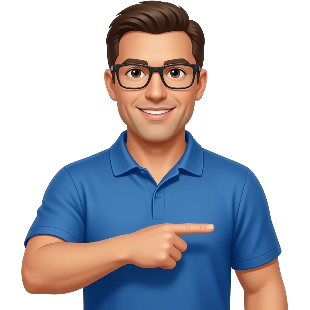 football coach in a blue shirt pointing to his forearm emoji