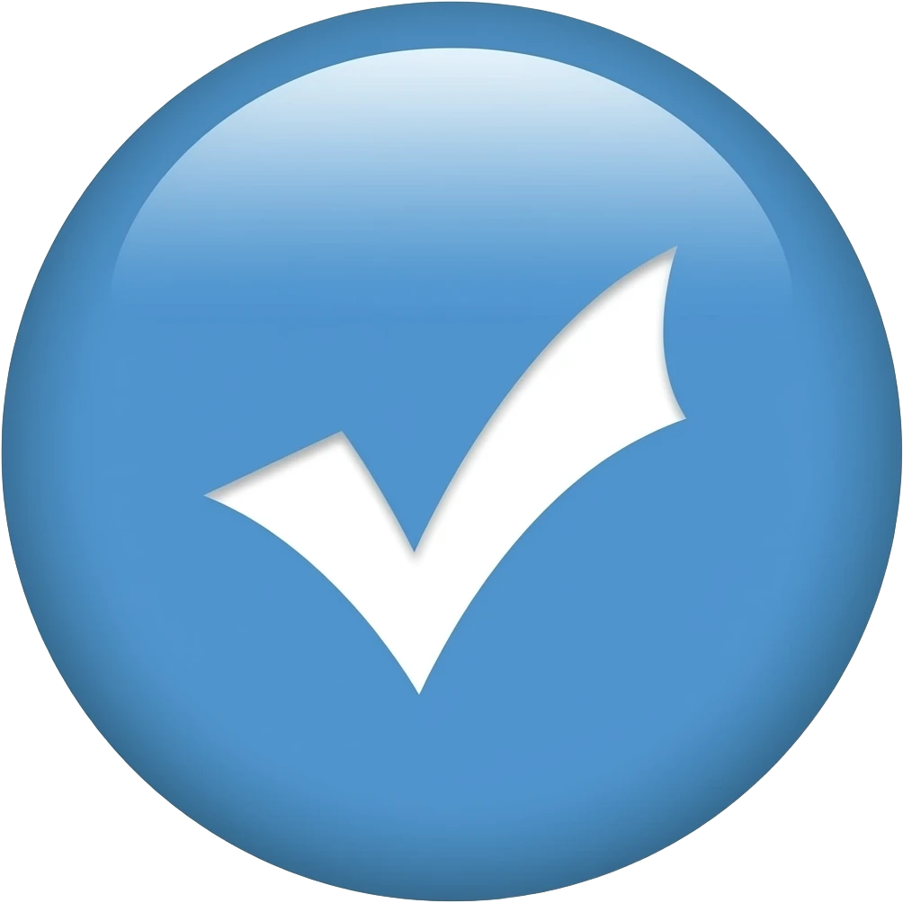 Weißer hacken in einem blauen kreis emoji