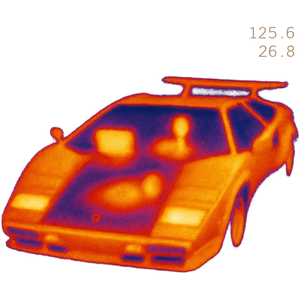 Lamborghini Countach with a laptop and recording microphone on the hood emoji