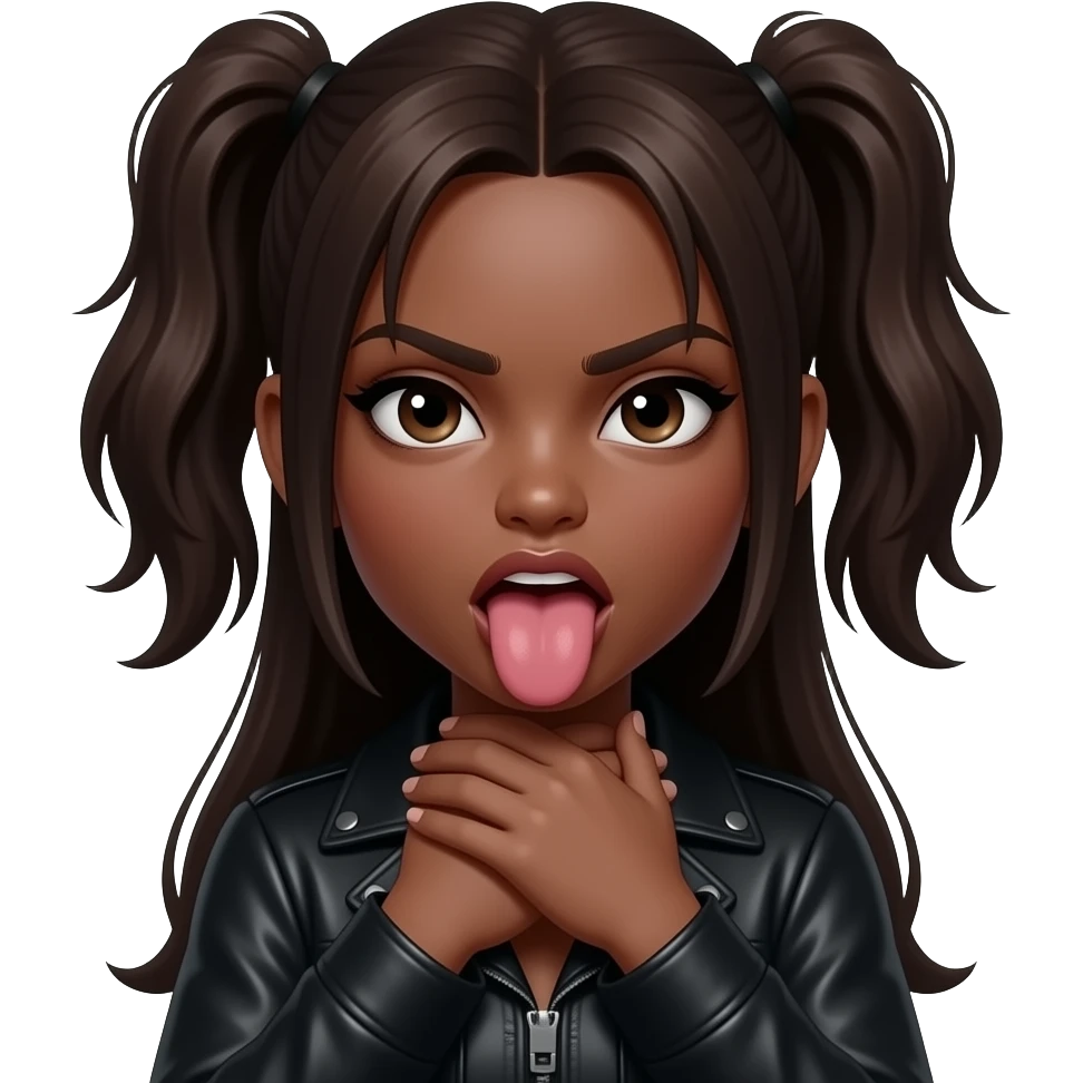 Angry Medium brown skin pretty gothic girl Choking self with hands around neck With tongue sticking out emoji