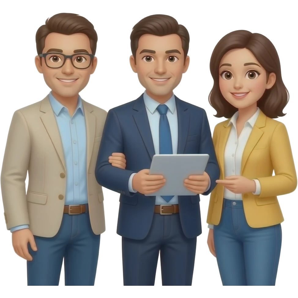 Using my picture, and keeping the same clothing items as pictured and not changing anything in my appearance, showing a property to a man and woman emoji