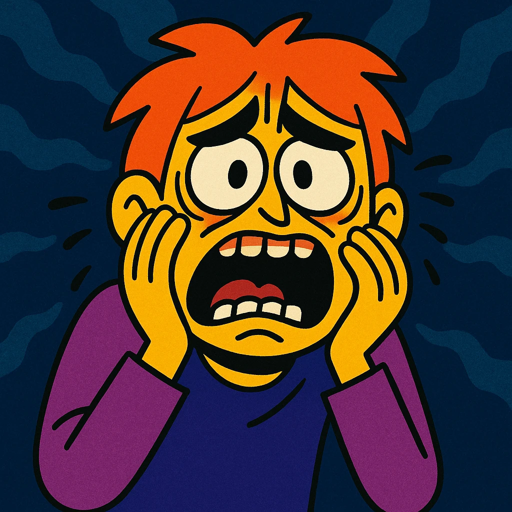 abject fear and misery, dread, expressive face, wide eyes, trembling, cartoon style emoji